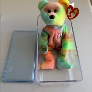 Ty Beanie Baby Peace Bear 1996 Multicolor With Case And Tag Protector